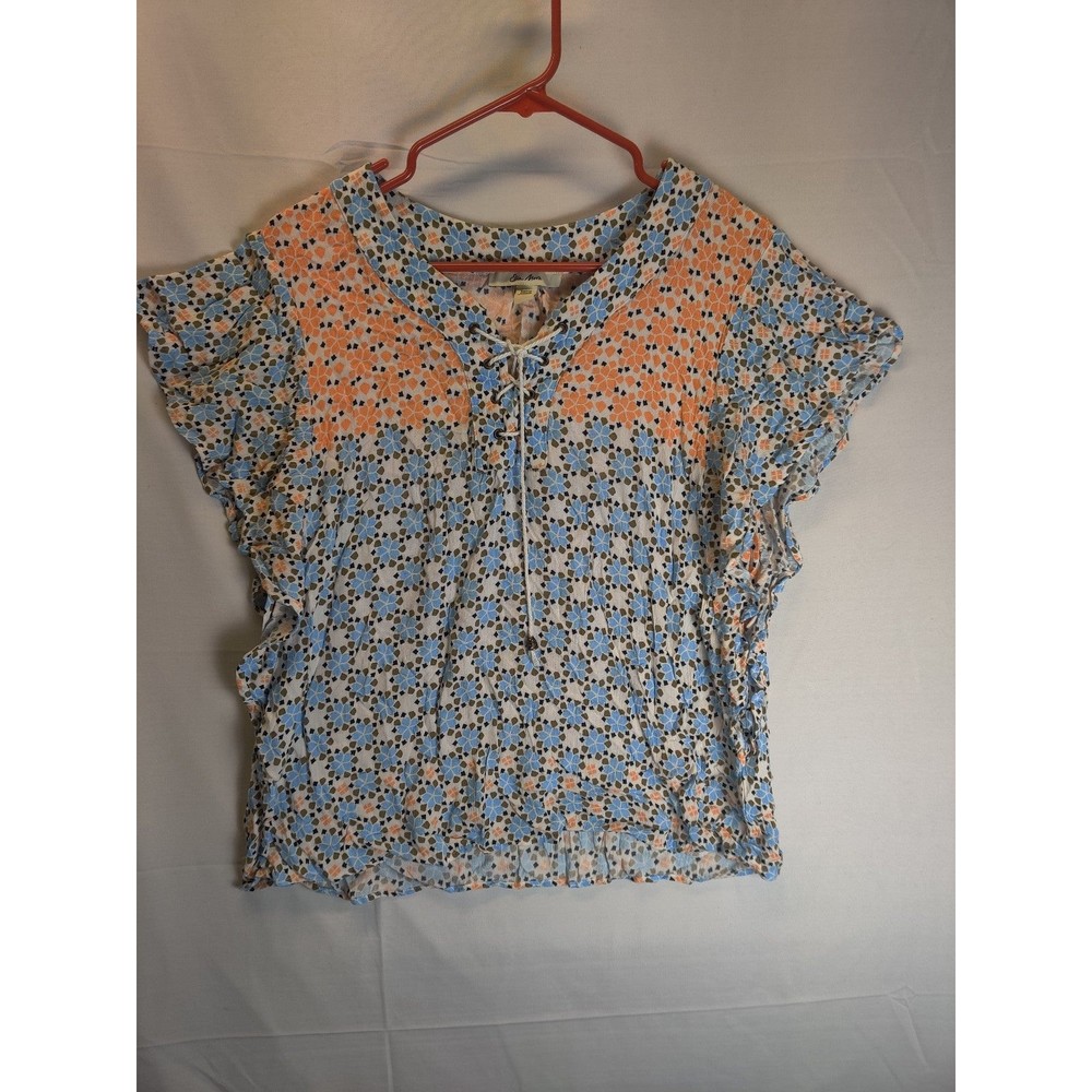 Ella Moon Abstract Print Peasant Style Lace Up Top Size M